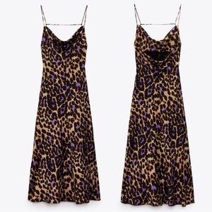 Zara purple and cheetah print satin dress size small